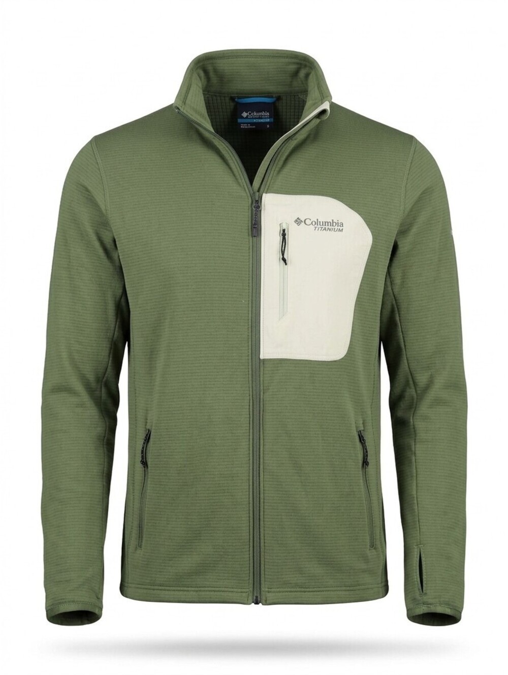 Columbia Titanium Full Zip Grid Fleece Jacket Womens S Olive Green Thumb Holes
